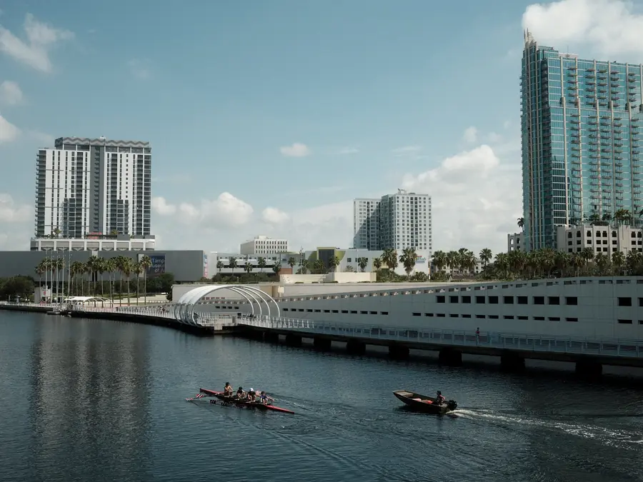 Rowers on the river in downtown Tampa