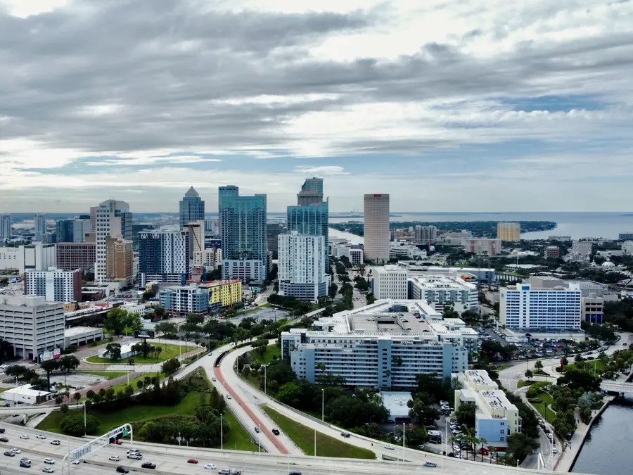 Aerial view of the Tampa skyline and the bay